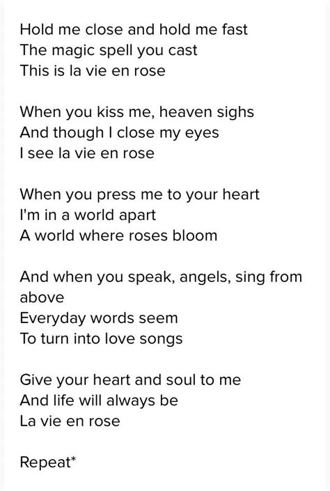 La Vie En La Rose Letra la vie en rose- lyrics- english | Lyrics, Music quotes, Beautiful quotes